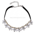 Black Velvet Choker Flower Crystal Pendant Women Necklace